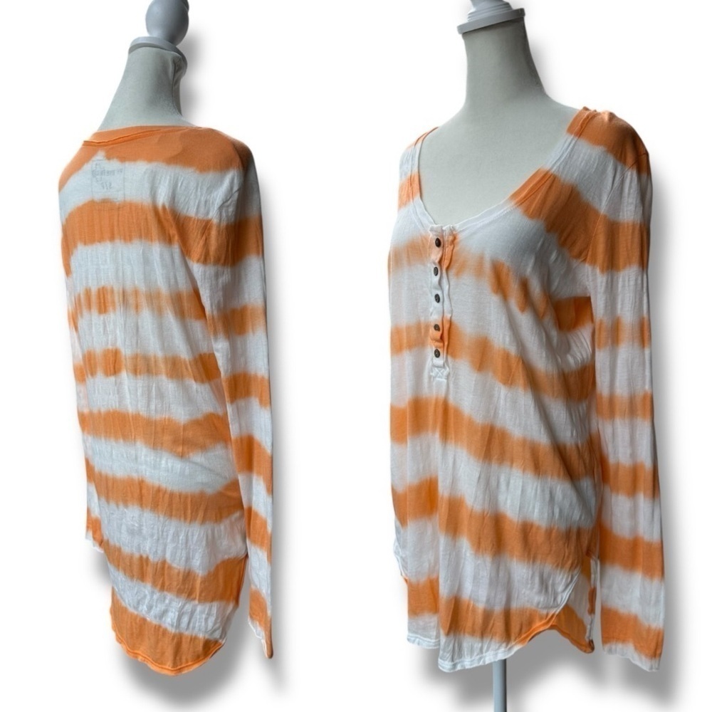 We The Free Orange and White Stripe Long Sleeve Henley Top | Small - Picture 3 of 11